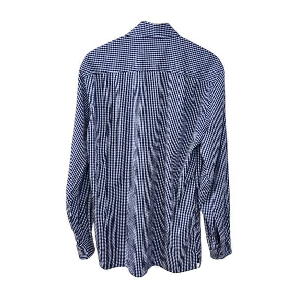 Ermenegildo Zegna Mens Long Sleeve Button Down Shirt, Check Print, Blue, Size M - Picture 2 of 10